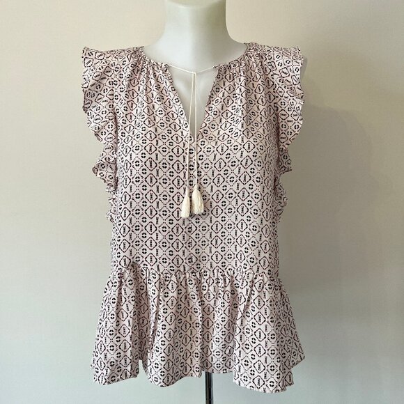 Madewell Blouse Silk Lily Ruffle  Top in Echo Grid Sleeveless Flutter Tassle XXS - Picture 2 of 10